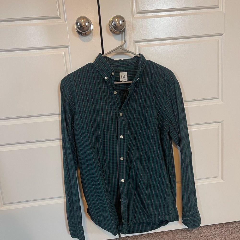 GAP Men's Dark Green Checkered Shirt